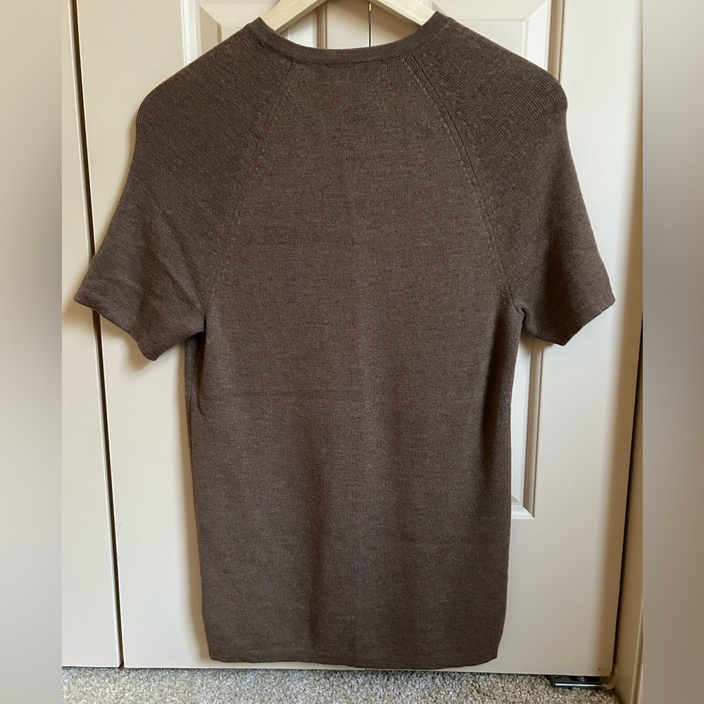 Theory 100% Merino Wool Short Sleeve Sweater Top Brown Size S - Picture 7 of 8